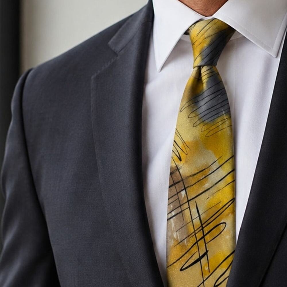 J. Garcia Special Edition Art Tie Mens Yellow Blue 100% Silk Jerry Garcia